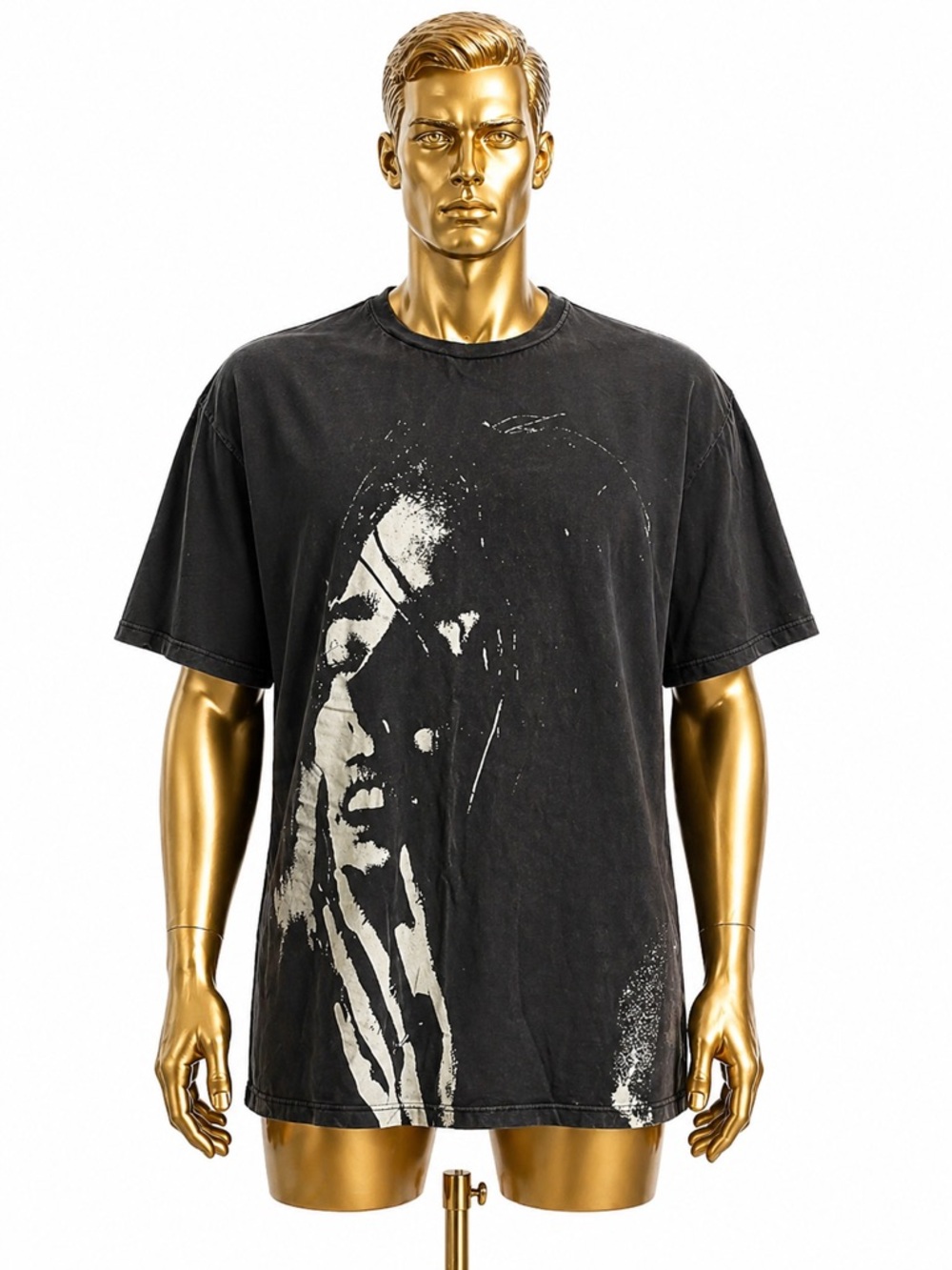 Guess Black Short Sleeve Graphic Crewneck Tee with White Face Print